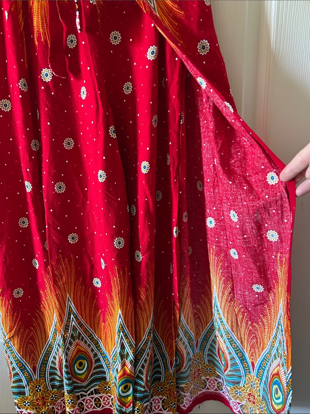 Peacock Abstract Flowy Y2K Wide Open Leg Tie Waist Boho Culotte Pants Sz Small - Picture 6 of 13